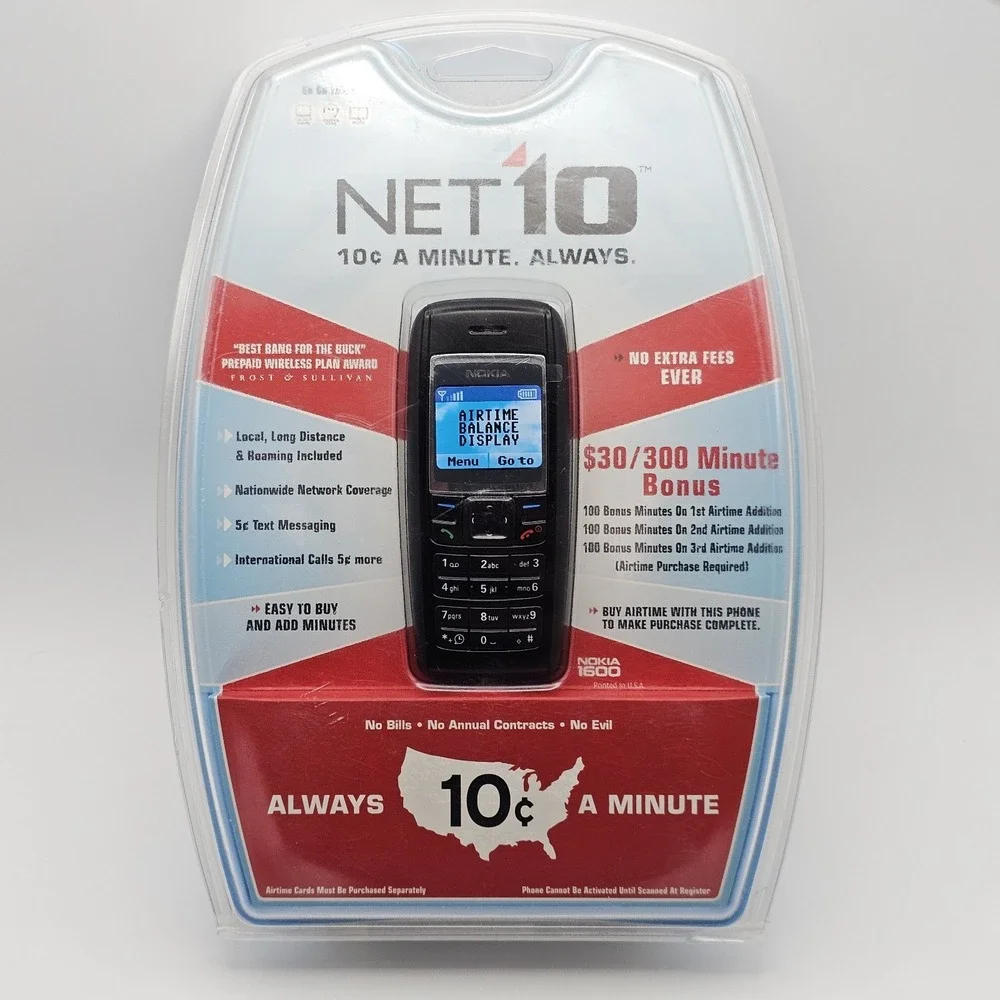 Net 10 Wireless‎ Cell Phone Nokia 1600 Basic Prepaid Cell Phone Retro New Sealed